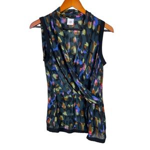 ❗️CAbi Flaunt Wrap Top Blouse Sleeveless Small Multicolor Career